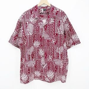 Aloha Fashion Hawaiian Shirt Men's XXL Red White Tapa Pineapple Button Up Beach‎